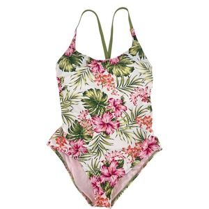 Hurley Women's XL Floral One Piece Swimsuit Green Straps‎ Tropical Beach XL
